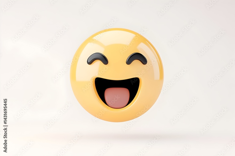 Fototapeta premium A yellow 3D smiley emoticon with a big grin and tongue sticking out
