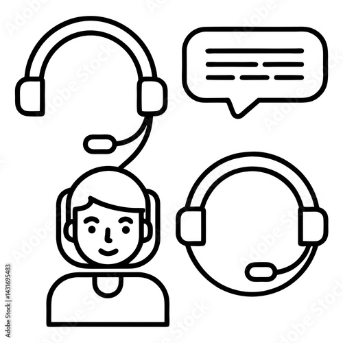 Customer Service Agent With Headset And Speech Bubble Outline Vector Illustration