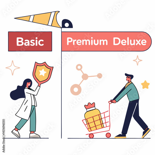 Basic Versus Premium Plan Features And Benefits Comparison Illustration Concept