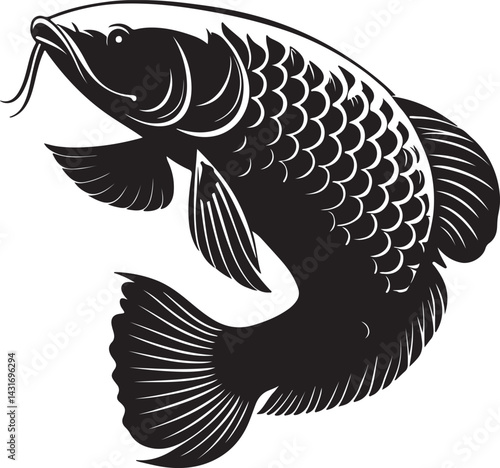 Arowana fish vector art illustration on white background Arowana Fish Line Art Black White illustration vector