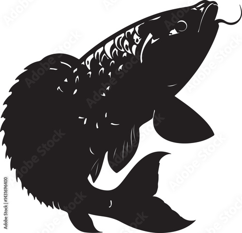 Arowana fish vector art illustration on white background Arowana Fish Line Art Black White illustration vector