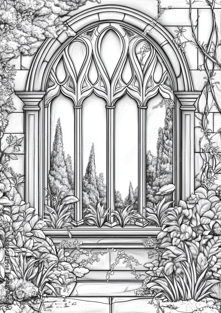 Fototapeta premium Windows To Another World Coloring Pages