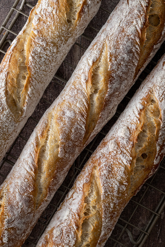 Crusty baguettes close up photo