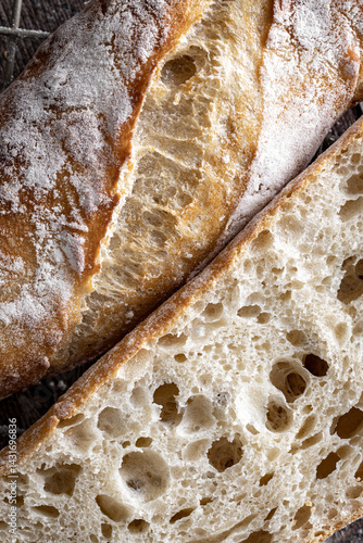 Baguettes crust and crumb close up