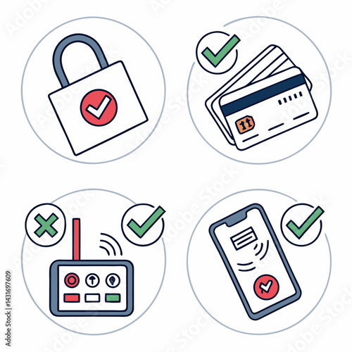 Security Validation With Payment Accepted And Denied Wireless Signal Icons
