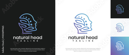 Nature leaf head logo design. Nature head logo template. Head logo symbol icon