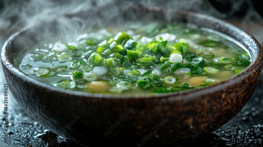 Steaming hot soup with fresh herbs Steaming hot soup with fresh herbs