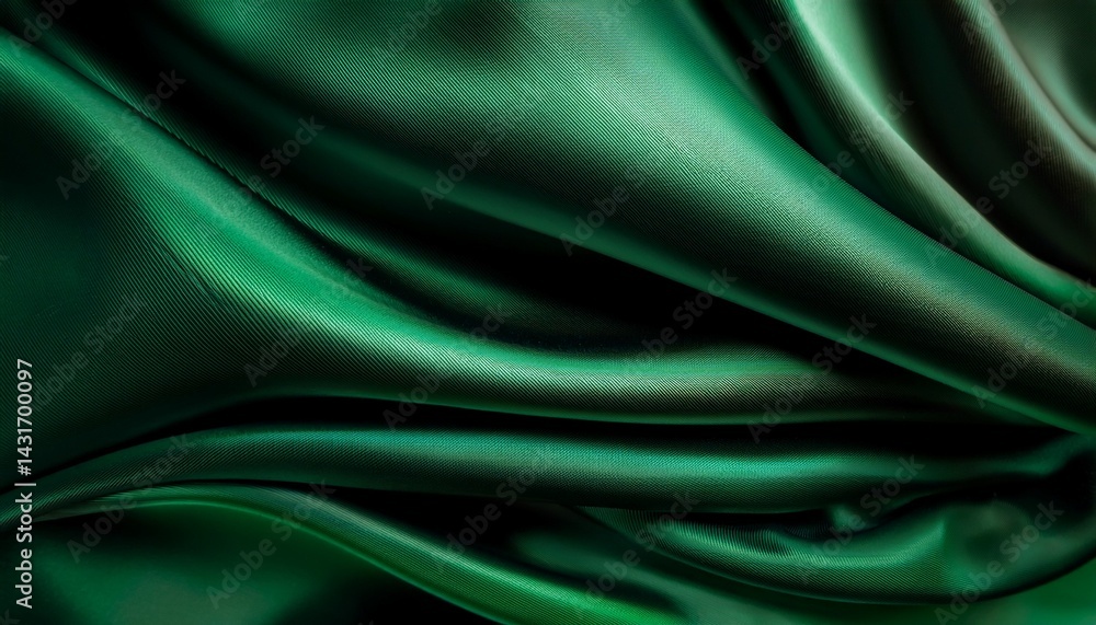 Obraz premium black green satin dark fabric texture luxurious shiny that is abstract silk cloth background with patterns soft waves blur beautiful