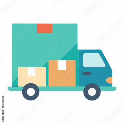 Colorful Delivery Truck With Boxes Transporting Goods Vector Illustration