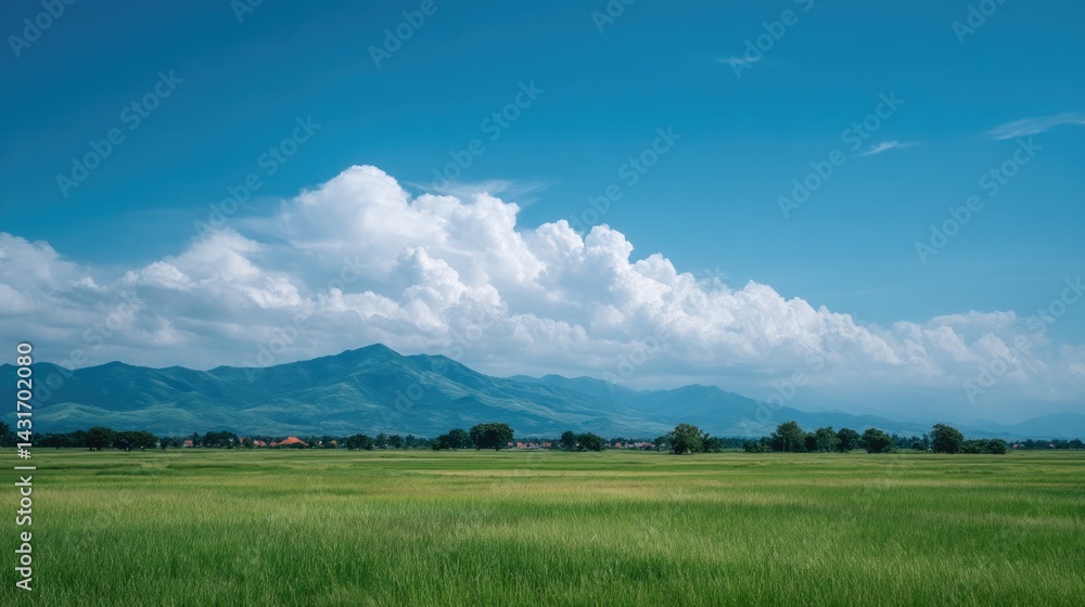 Fototapeta premium serene landscape of rice paddies under bright blue sky in vietnam