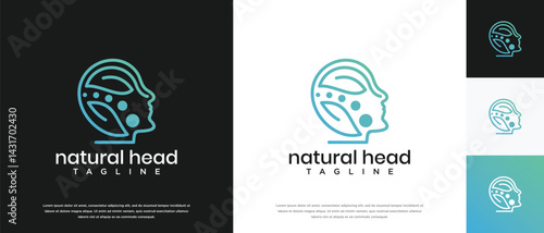 Nature leaf head logo design. Nature head logo template. Head logo symbol icon