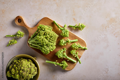 Cut Romanesco on a Wooden Cutting Board