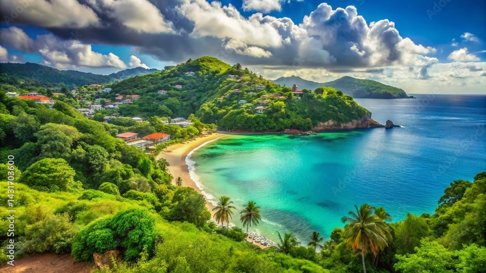 Fototapeta premium Lush Tropical Hillside Bay View, St. George's, Grenada - Caribbean Island Paradise
