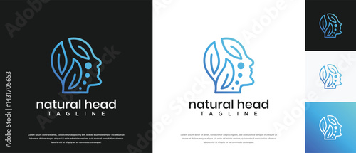 Nature leaf head logo design. Nature head logo template. Head logo symbol icon