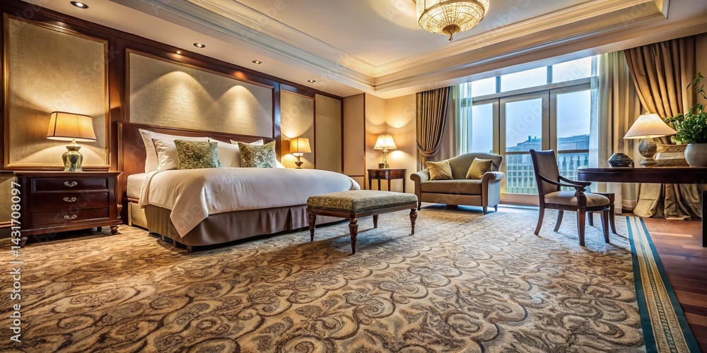 Fototapeta premium Luxurious Hotel Room Floor: Elegant Carpet Texture and Interior Design Details