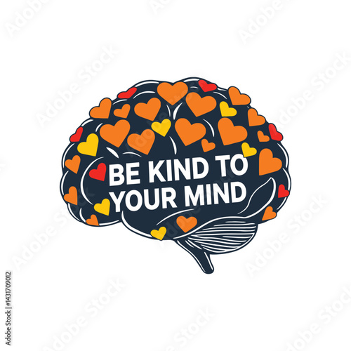 Human Brain Shape Filled with Colorful Hearts Representing Self Care and Wellbeing Concept