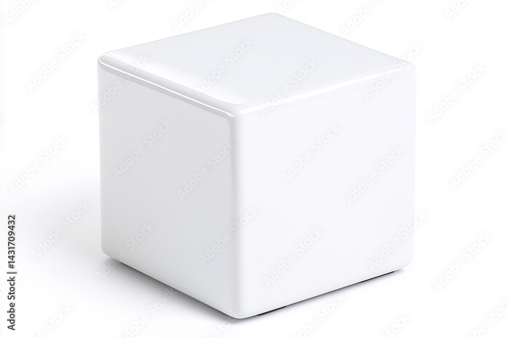 Perfect white cube with sharp edges positioned in a minimalistic setting against a clean background Perfect white cube with sharp edges positioned in a minimalistic setting against a clean background