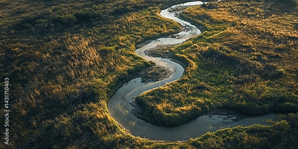 A winding river through green grassland with gentle hills, sunlight creating light and shadow on the serene pastoral landscape. A winding river through green grassland with gentle hills, sunlight creating light and shadow on the serene pastoral landscape.