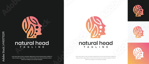Nature leaf head logo design. Nature head logo template. Head logo symbol icon
