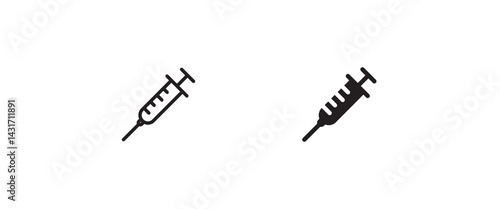 Syringe Injection Icon. Plastic medical syringe needle set Editable stroke and flat icon collection