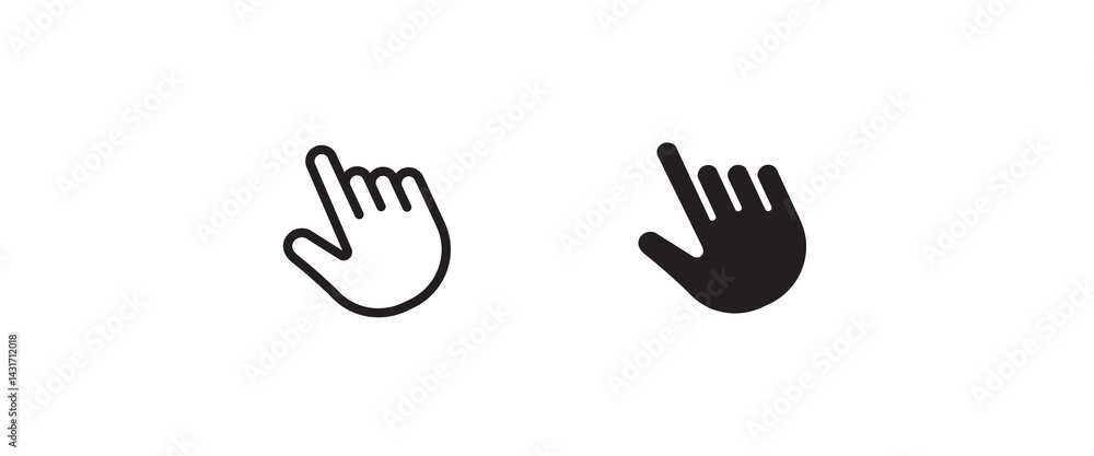 Clicking finger icon, hand pointer icons button, vector, sign, symbol, logo, illustration, editable stroke, flat design style isolated on white linear pictogram Clicking finger icon, hand pointer icons button, vector, sign, symbol, logo, illustration, editable stroke, flat design style isolated on white linear pictogram