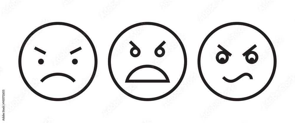 Fototapeta premium Angry, reaction symbol, Furious icon button, vector, sign, symbol, logo, illustration, editable stroke, flat design style isolated on white