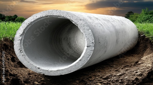 Wallpaper Mural A water pipe lies embedded in the earth, while a vibrant sunset sky casts a beautiful glow over the landscape as dusk approaches Torontodigital.ca