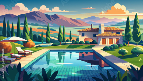 Tuscany Poolside Paradise: Double Exposure Landscape Photography