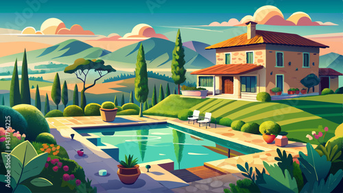 Tuscany Poolside Paradise: Double Exposure Landscape Photography