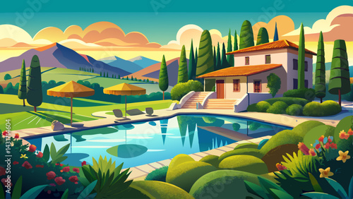 Tuscany Poolside Paradise: Double Exposure Landscape Photography