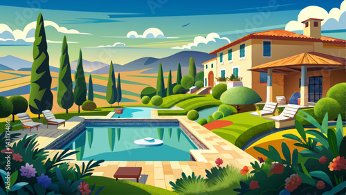 Tuscany Poolside Paradise: Double Exposure Landscape Photography