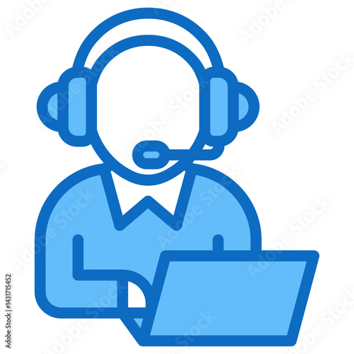 Customer service representative with headset and laptop Blue Fill icon