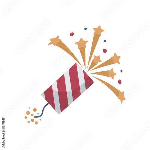 Stripped confetti popper in flat design. Holiday firecracker for Canada day. Vector illustration isolated.