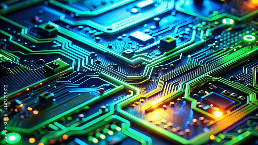 Fototapeta premium Macro Close-up of Futuristic Circuit Board - Abstract Technology Background
