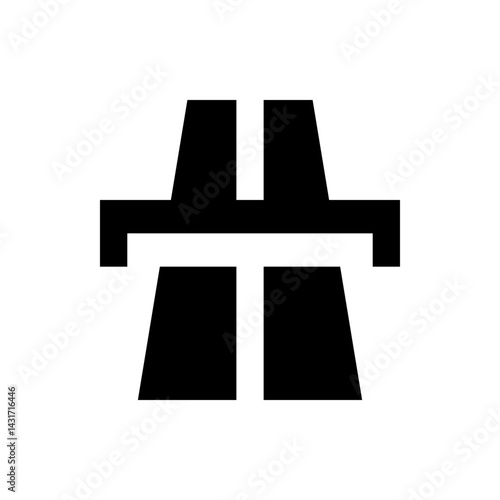 Illustration of a black highway or motorway sign with a bridge over it on a white background design icon