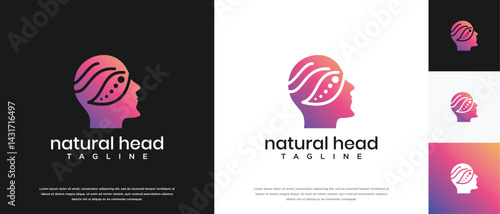 Nature leaf head logo design. Nature head logo template. Head logo symbol icon