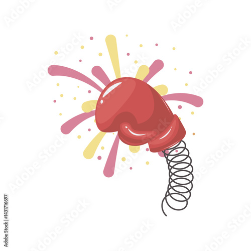 Joke boxing hit in flat design. Surprise and funny prank at Fools day. Vector illustration isolated.
