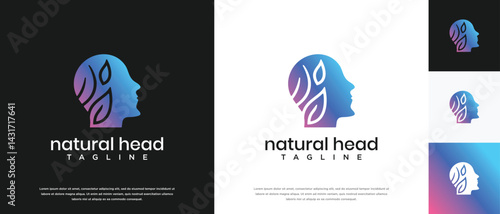 Nature leaf head logo design. Nature head logo template. Head logo symbol icon