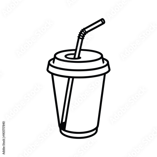 Drink Cup with Straw Icon – Minimal Line Art of Takeaway Beverage Container