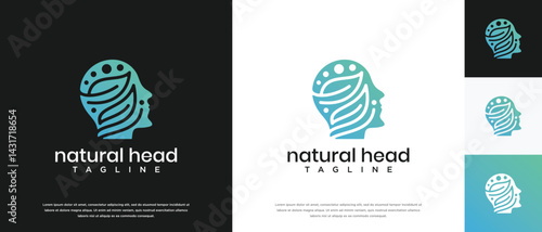 Nature leaf head logo design. Nature head logo template. Head logo symbol icon