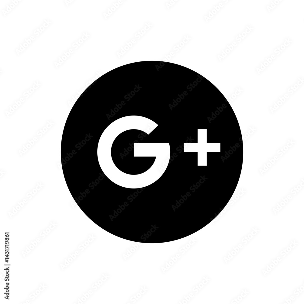 A black circle containing a white g with a plus sign representing google plus social media platform logo A black circle containing a white g with a plus sign representing google plus social media platform logo