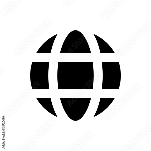Illustration of a stylized globe with horizontal and vertical lines in black and white color scheme