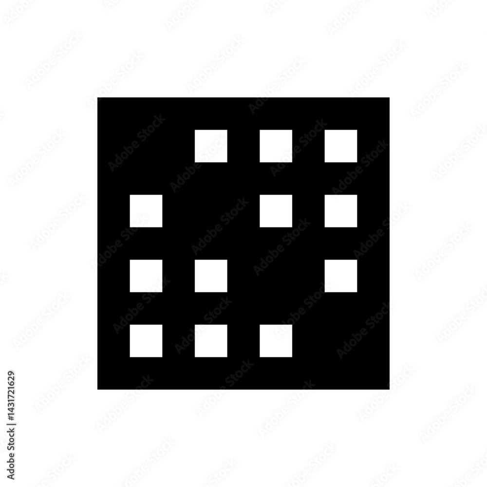 Black square containing a grid like pattern of smaller white squares arranged in rows and columns design Black square containing a grid like pattern of smaller white squares arranged in rows and columns design