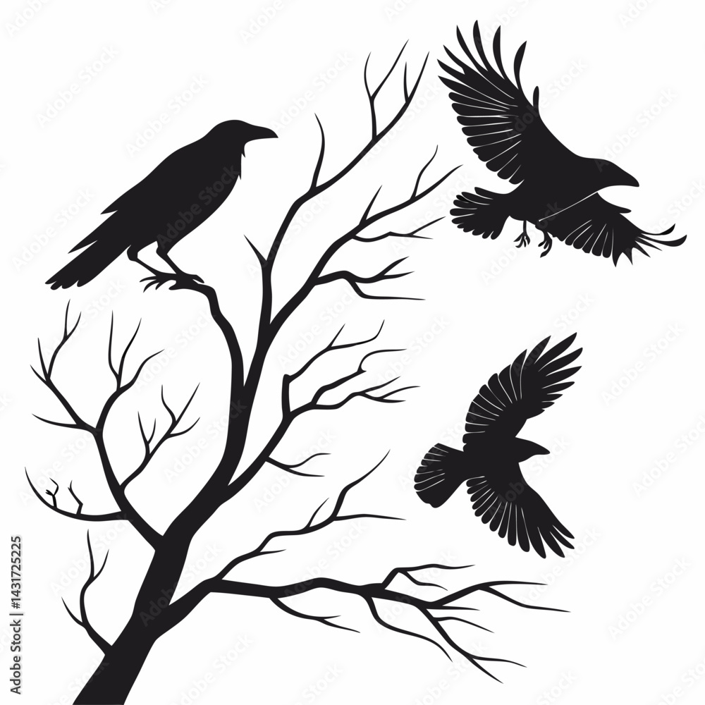 Obraz premium Professional Crow Silhouettes: Winter Tree.