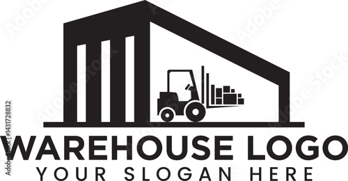 warehouse logo vector design with truck, expedition or shipping agent logo design