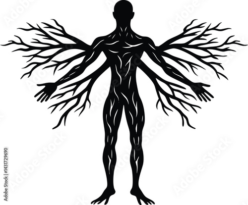 Abstract Human Tree Roots Silhouette
