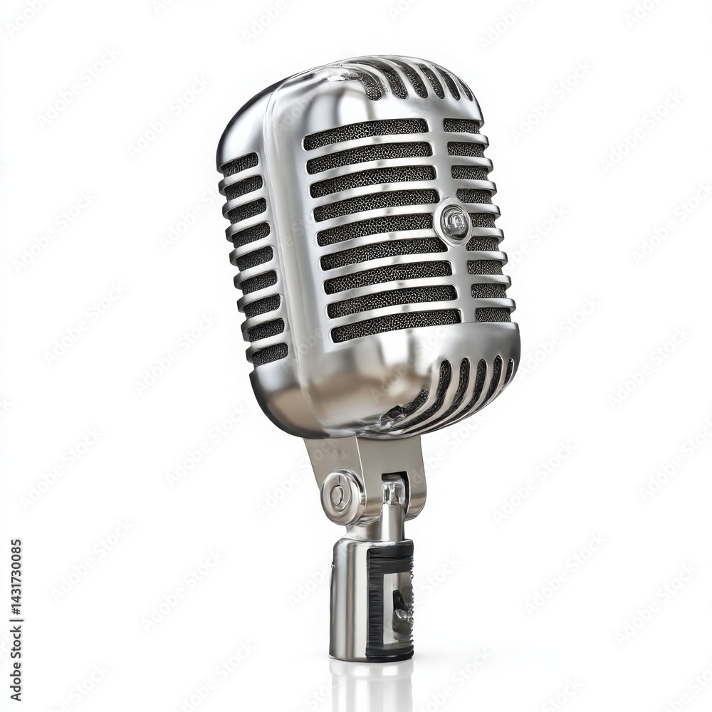 Fototapeta premium Vintage microphone close up shot on white background