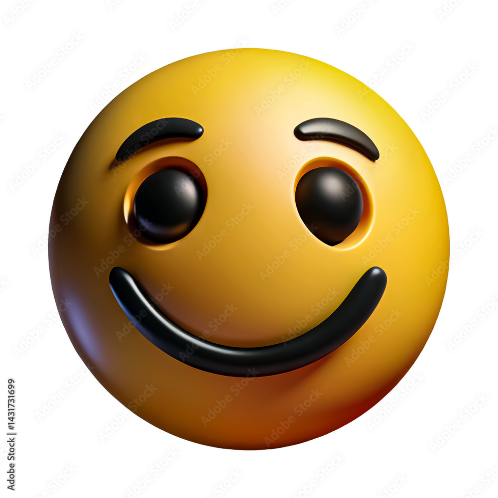 Naklejka premium : smiley face emoji, happy emoji, bright yellow emoji, cheerful emoji, high-resolution emoji, glossy emoji icon, digital branding, 3D emoji rendering, social media graphics, marketing visuals, adverti