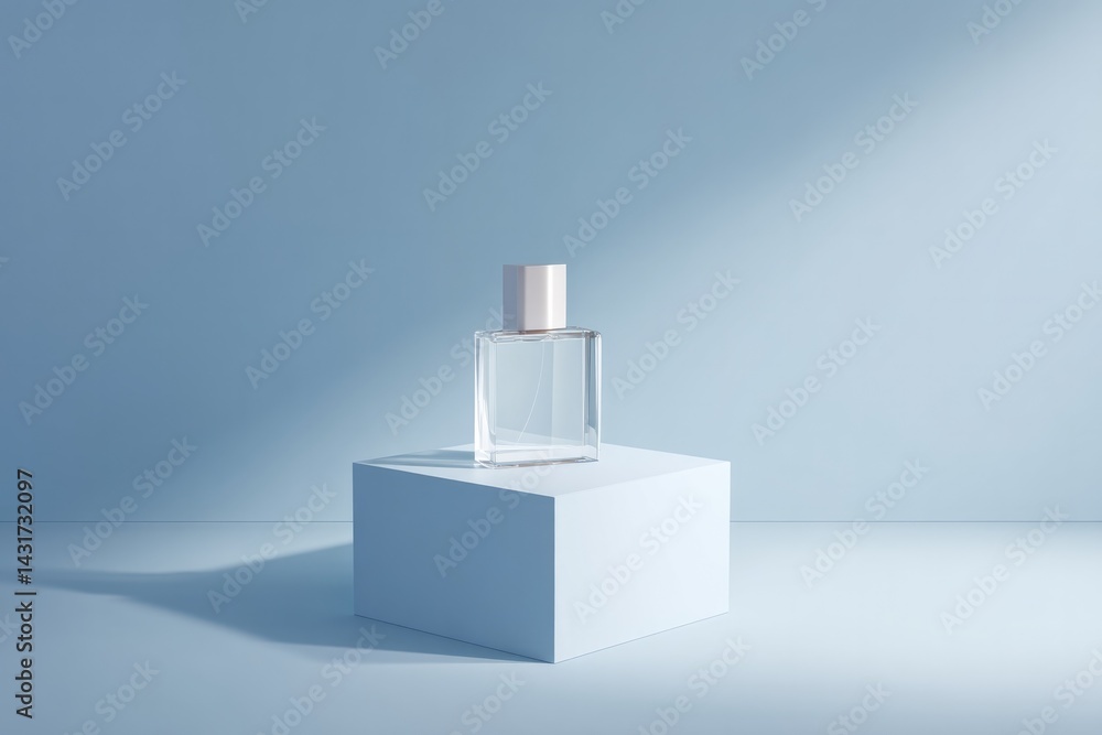 elegantly lit empty podium awaits perfume bottle casting subtle shadows stark minimalistic design elegantly lit empty podium awaits perfume bottle casting subtle shadows stark minimalistic design