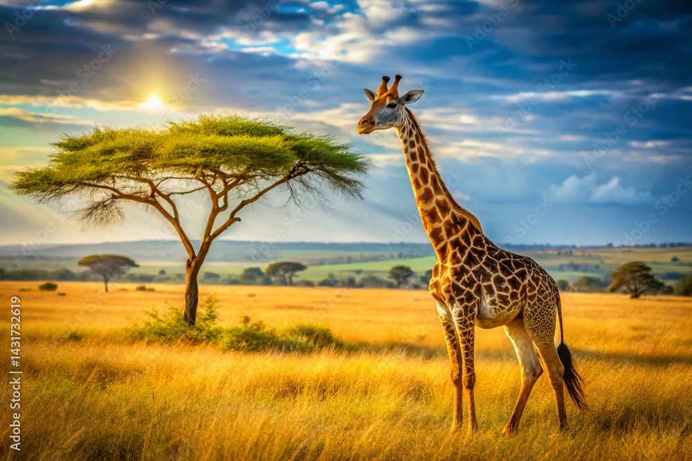 Obraz premium Majestic Giraffe in Serengeti Plains, Kenya, Africa - Wildlife Photography